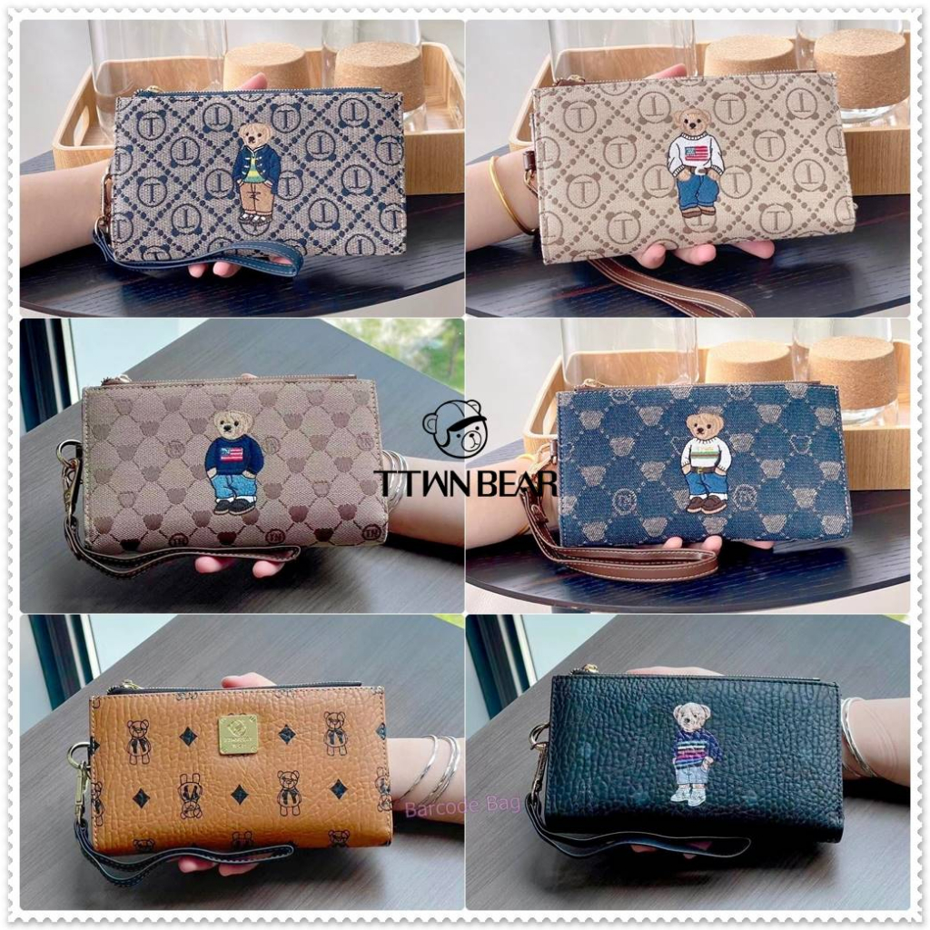 กระเป๋าสตางค์2ซิปใบยาว ทรงMK มีสายคล้องมือ TTWN BEAR ใส่โทรศัพท์มือถือได้ทุกรุ่น