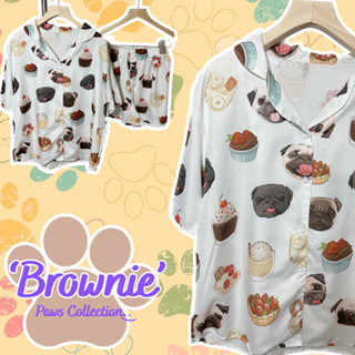 [มีโค้ดลด] Naptime ชุดนอนน่ารักลายหมาแมว เสื้อ+กางเกง รุ่น "Brownie" ผ้าไหมอิตาลีนุ่มใส่สบาย {Limited Edition}