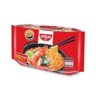 นิสชินบะหมี่กึ่งสำเร็จรูปรสต้มยำกุ้งแซ่บ 60 กรัม 1 แพ็ค 10 ซอง