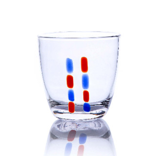 JJGLASS - (LUCE) 014231 - 049/10 ลาย 8 แต้ม สีแดง-น้ำเงิน (แพ็ค 6 ใบ)- ใสแต้มสี แก้วน้ำผลไม้ หรือสามารถใส่น้ำได้หลากหลายประเภท เหมาะสำหรับใช้บนโต๊ะอาหาร