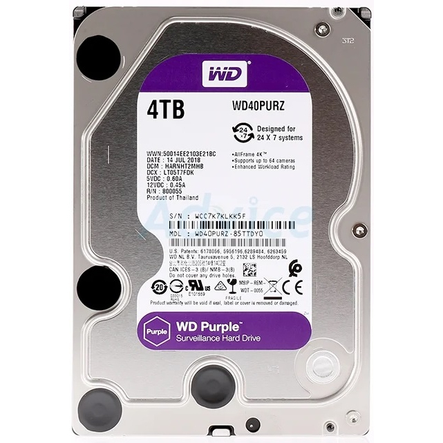 ฮาร์ดดิสก์ (Hard disk CCTV 4TB Western (WD40PURZ))