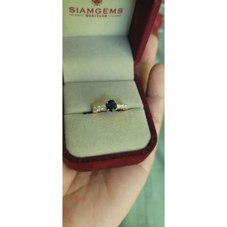 แหวนทองแท้ ไพลินแท้ เพชรแท้ มีใบรับรอง (Blue Sapphire Ladys Ring 18K)