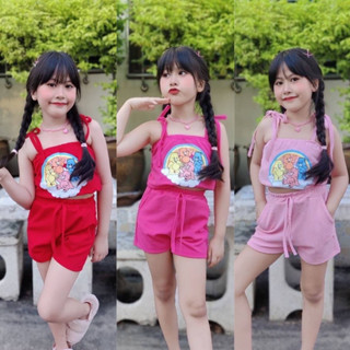 พร้อมส่ง!! ชุดเซ็ทผูกไหล่​ สกรีนแคร์แบร์ กางเกงขาสั้นผ้าเอวยางยืด​ มีกระเป๋า2ข้าง
