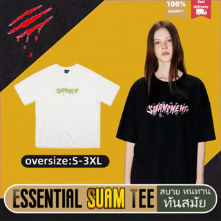 Suamoment เสื้อยืด เสื้อยืดผ้าฝ้ายคอกลม 100% ไซส์ใหญ คู่รัก oversized ตัวอักษรสีชมพู insเสื้อผ้าผช เสื้อยืดผู้หญิง