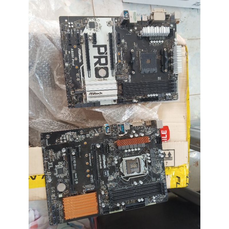 บอร์ดงานช่าง AB350 pro4 ไฟเข้าภาพไม่ขึ้น + h170 pro4s ขางอและขาด