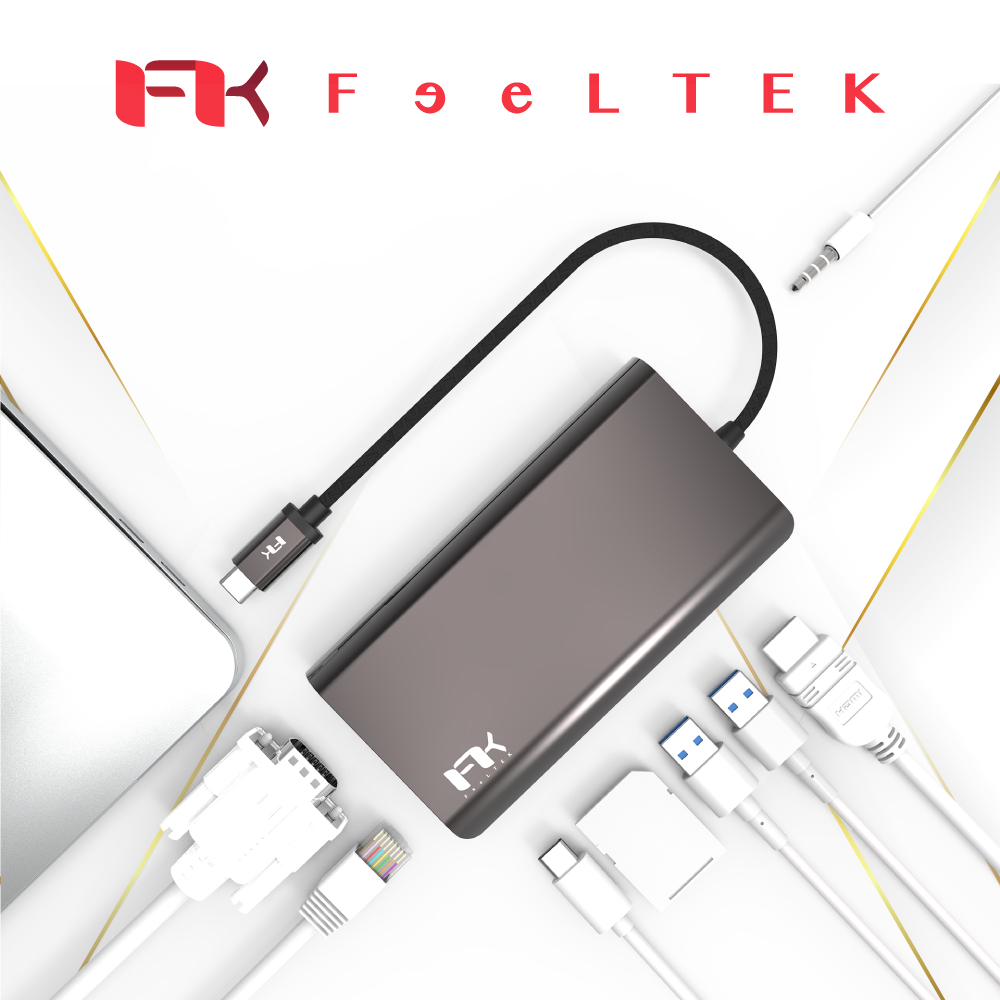 FEELTEK PORTABLE 8 IN 1 USB-C HUB อุปกรณ์แปลงสัญญาณต่อพ่วงยูเอสบี