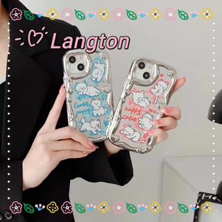 🌈Langton🌸พื้นผิวกระจก แมว การ์ตูน รุ่นคู่ iphone 11 14 pro max สุนัข ความคิดสร้างสรรค์ case for iPhone 12 13