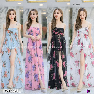 TW18620 set 2 ชิ้น ชุดเซ็ตลายลูกไม้ เดรสสายเดี่ยวยาว