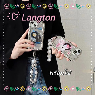 🌈Langton🌸พื้นผิวกระจก โบว์หูกระต่าย iphone 11 14 pro maxรุ่นคู่ พร้อมโซ่ ลูกสุนัข case for iPhone 12 13