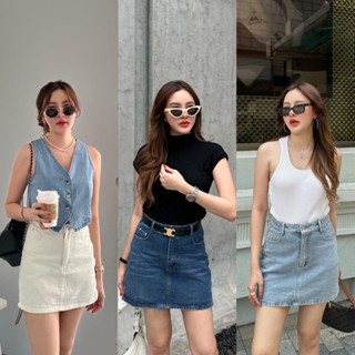 MALIMAYS - Midi denim skirt กระโปรงยีนส์สั้น มีซับใน