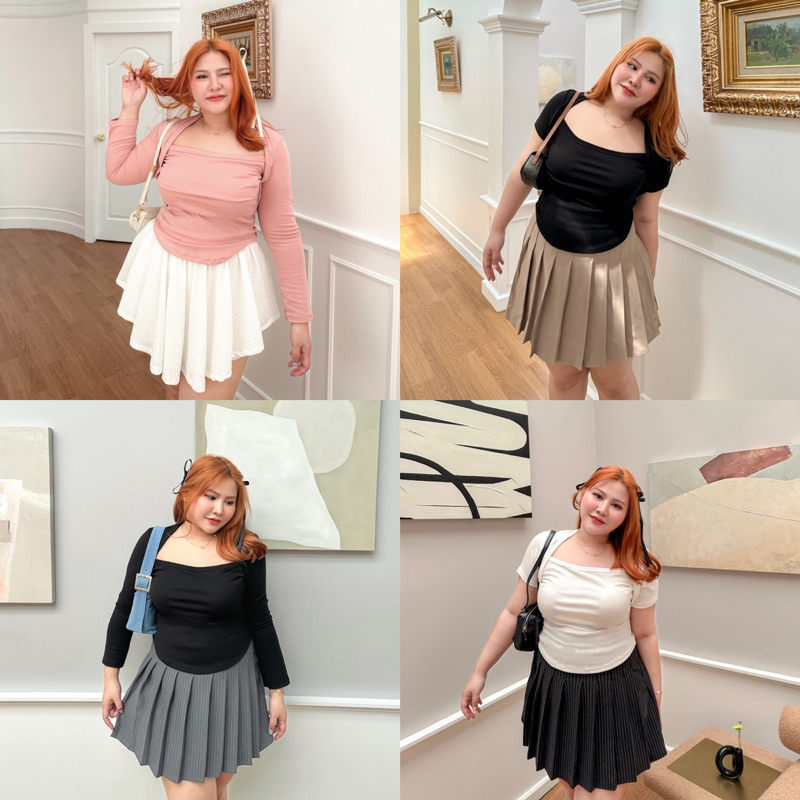 Bellrina Top เสื้อผ้ายืด เอวยู แขนสั้น-แขนยาว - MerryChubbyHouse