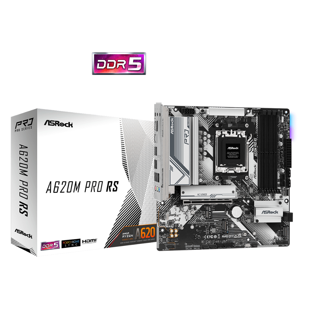 MAINBOARD (AM5) ASROCK A620M PRO RS DDR5 Ryzen™ 7000 Series Processors, Supports DDR5 6000+ MHz (OC) - 3 YEARS