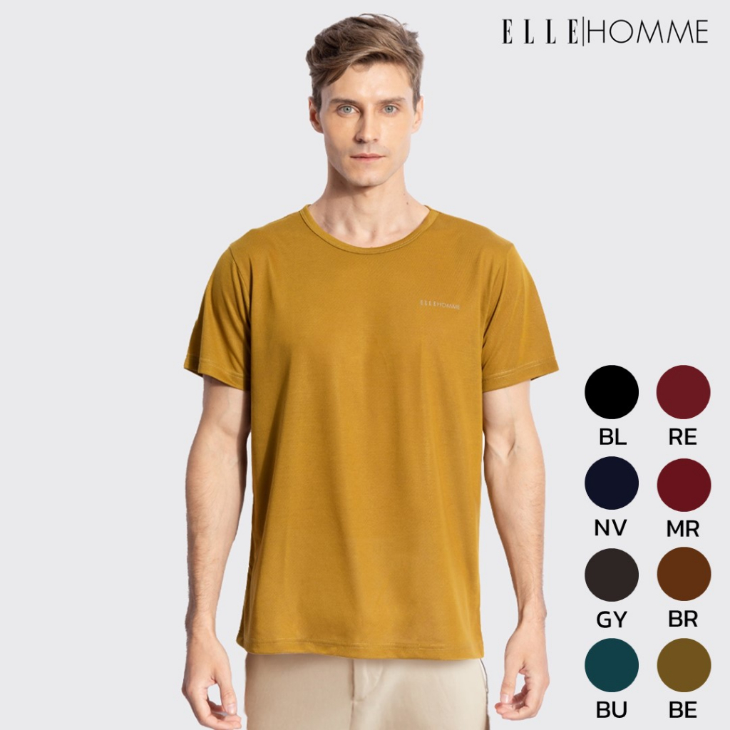 ELLE HOMME | เสื้อยืด T-SHIRT ชายคอกลม ระบายอากาศได้ดี นุ่มสบาย สีพื้นมีให้เลือก 8 สี | KVR1912R1