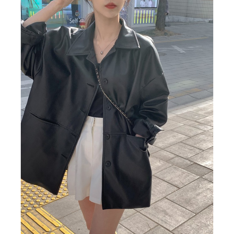 [7133] แจ็คเกตหนังสีดำ