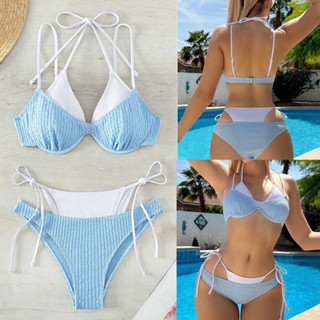 Kram Bikini บิกินี่สีฟ้า-ขาว ซ้อนทับกัน 2 ชั้น 💙🤍