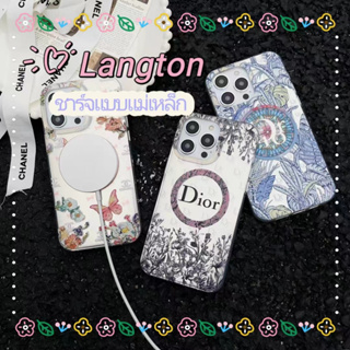 🌈Langton🌸ชาร์จแบบแม่เหล็ก ผีเสื้อ iphone 11 14 pro max ลวดลาย หวานเท่ สีเงิน case for iPhone 12 13