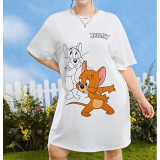 🐱🧀 TOM &amp; JERRY ลิขสิทธิ์แท้💯 เสื้อยืดพลัสไซส์ เสื้อพลัสไซส์ plus size ทอมแอนด์เจอร์รี่ TOM and JERRY ชุดนอน เสื้อbigsize