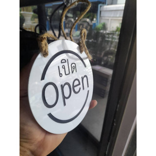 ป้าย เปิด / ปิดร้าน อะคริลิค มีสองด้าน OPEN / CLOSED พร้อมสายคล้อง และจุ๊ปยาง แบบวงกลมแกะสลัก