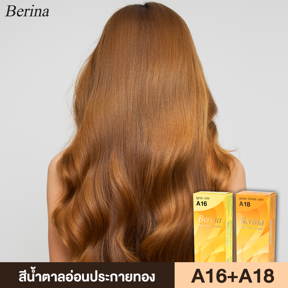 Berina ยาย้อมผม เบอริน่า สีน้ำตาลอ่อนประกายทอง A18 + A16