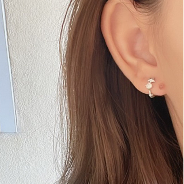 Jinjoo✨ (ราคาต่อคู่) ต่างหูห่วงดาวประดับ ปุ๊กปิ๊ก luxury สง่างาม ขนาด 8 mm. - รูปที่ 5