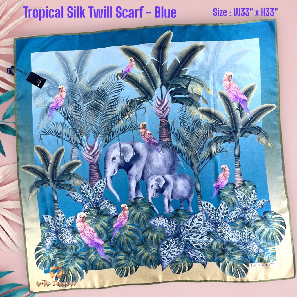 ผ้าพันคอผ้าไหม แบรนด์ Jim Thompson รุ่น Tropical Silk Twill Scarf - Blue