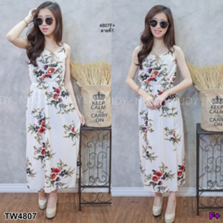 CS4807 Maxi Dress เดรสสายเดี่ยวลายดอกไม้ Maxi Dress One-shoulder floral dress