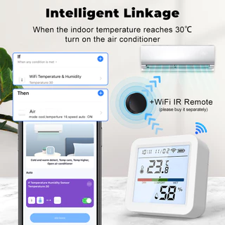 SMATRUL smart Tuya WiFi Temperature and Humidity Sensor TH08 เซ็นเซอร์วัดอุณหภูมิและความชื้น พร้อมหน้าจอแสดงผลเครื่องวัดอุณหภูมิความชื้นวัดอุณหภูมิความชื้นThermometer Hygrometer Sensor