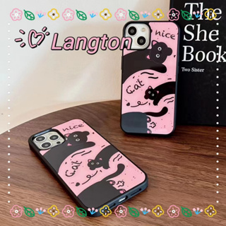 🌈Langton🌸แมวดำ สีชมพู ความคิดสร้างสรรค์ iphone 11 14 pro max ขอบดำ ป้องกันการหล่น case for iPhone 12 13