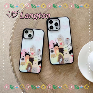 🌈Langton🌸สวนสัตว์ ลูกแมว ลูกสุนัข การ์ตูน iphone 11 14 pro max ขอบดำ ป้องกันการหล่น โปร่งแสง case for iPhone 12 13