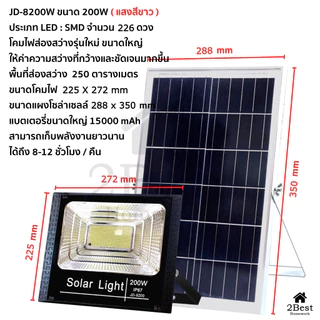 Solar Cell 200W สปอตไลท์ โซล่าร์เซลล์ Solar Light ไฟพลังงานแสงอาทิตย์ พร้อมรีโมท ประกัน 1ปี