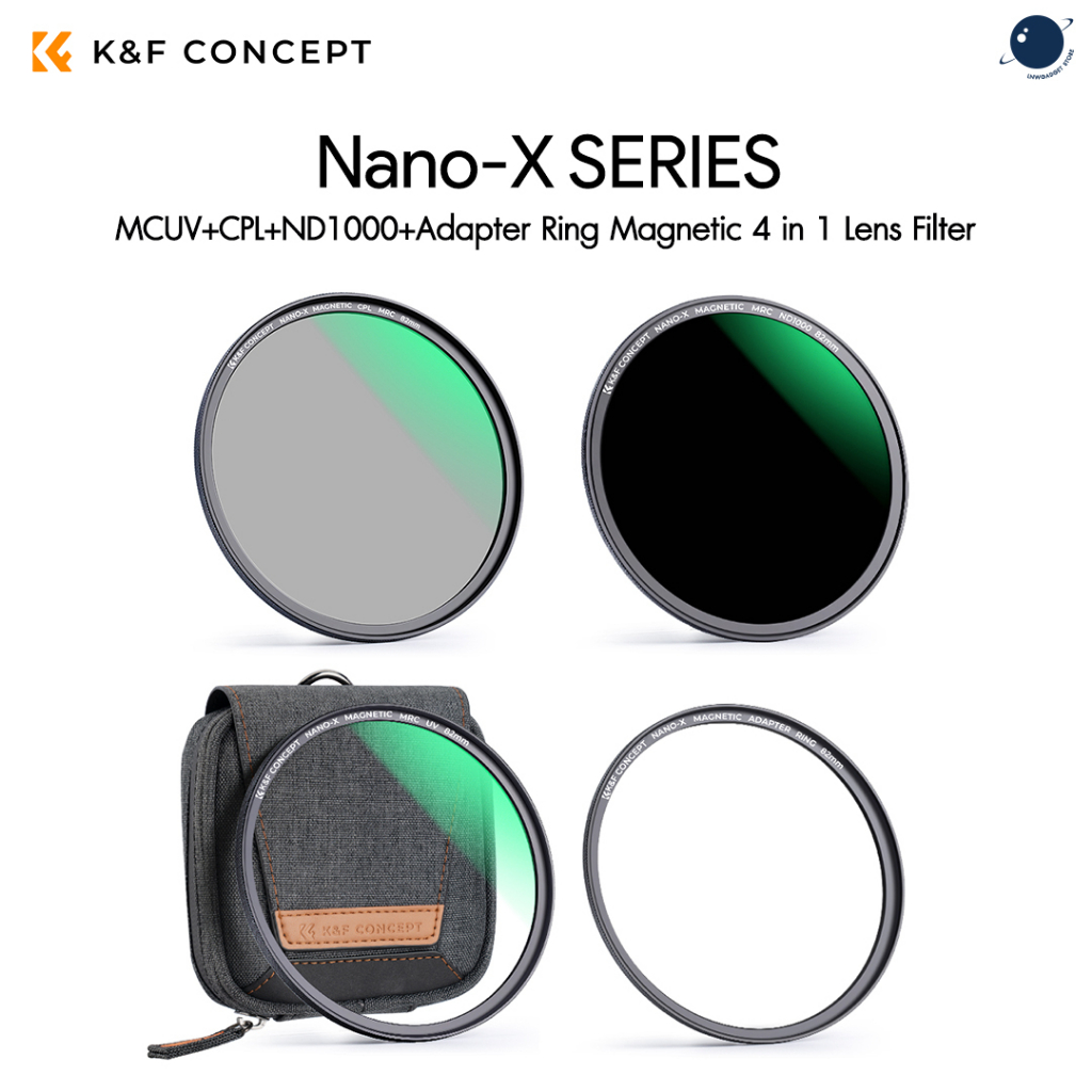K&F 82mm Nano-X, MCUV+CPL+ND1000+Adapter Ring Magnetic 4 in 1 Lens Filter Kit ประกันศูนย์ไทย 2 ปี