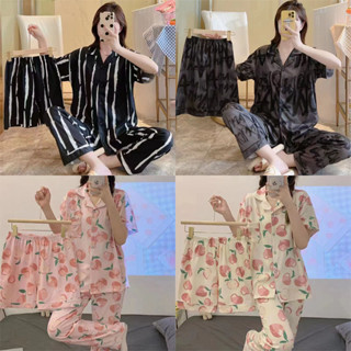 🌸Clothing-Th🌸ชุดนอนผู้หญิง เสื้อ+กางเกง+กางเกงขาสั้น ชุด3ชิ้น สวมใส่สบาย ชุดนอน