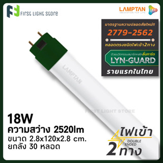 LAMPTAN หลอดไฟT8 ขั้วเขียว LED T8 Tube Green พร้อมแผ่นฉนวนกั้น Lyn-Guard 18W แสงขาว Daylight (ขายยกลัง 30หลอด/กล่อง)