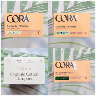 (CORA®) Organic Cotton Tampons Applicator Free, Unscented 18 Count ผ้าอนามัยแบบสอด ฝ้ายออร์แกนิค 18 ชิ้น