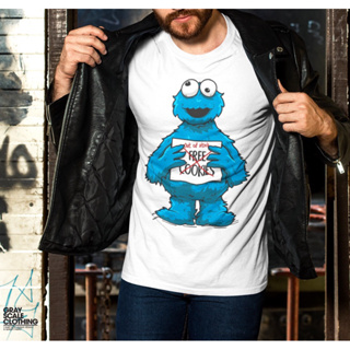 🍪COOKIE MONSTER🍪 เสื้อยืดสีขาวแขนสั้น ผ้า Polyester 65% Cotton 35% สวมใส่สบายระบายอากาศได้ดี