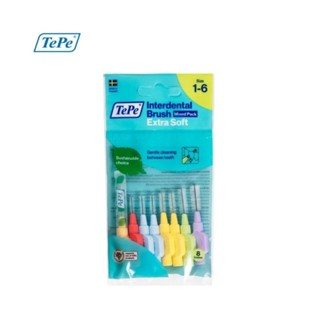 TePe Interdental Brush Extrasoft แปรงซอกฟันเทเป้ เอ็กซ์ตร้าซอฟท์ ขนนุ่มพิเศษ (แพค 8 ตัว ขนาด 1-6 ISO)