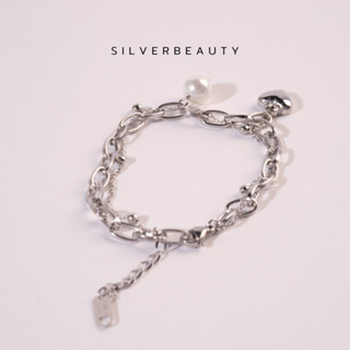 โค้ดSILV45  ลด45.-  Silver beautyสร้อยข้อมือหัวใจประดับมุกB00312