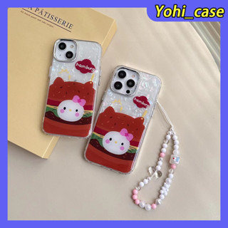 💕พร้อมส่ง💕iPhone 14 13 12 11 Pro Max เคส for เคสไอโฟน11 บางเบาพกพาง่าย การ์ตูน น่ารัก Hello Kitty แฟชั่น โซ่มุก Case