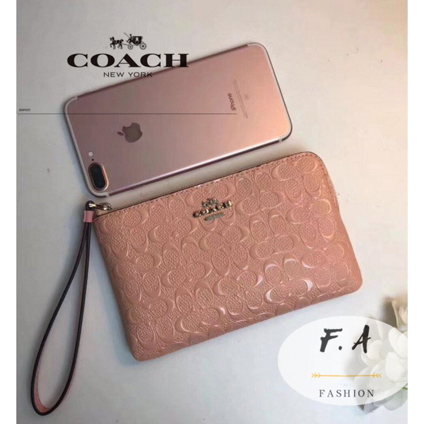 F.A ว่าแท้100% coach  แท้  กระเป๋าสตางค์สุภาพสตรี ซิปใส่เหรียญ กระเป๋าใส่โทรศัพท์ข้อมือ iPhone 7 สามารถติดตั 58034