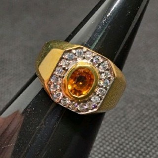 แหวน บุษราคัม Yellow Sapphire (บางกะจะ) พลอยแท้ เจียรไนรูปไข่ ขนาด 6×8 มม.เผาเก่า ตัวเรือนเงินแท้ 925 ชุบทอง ขนาด 61