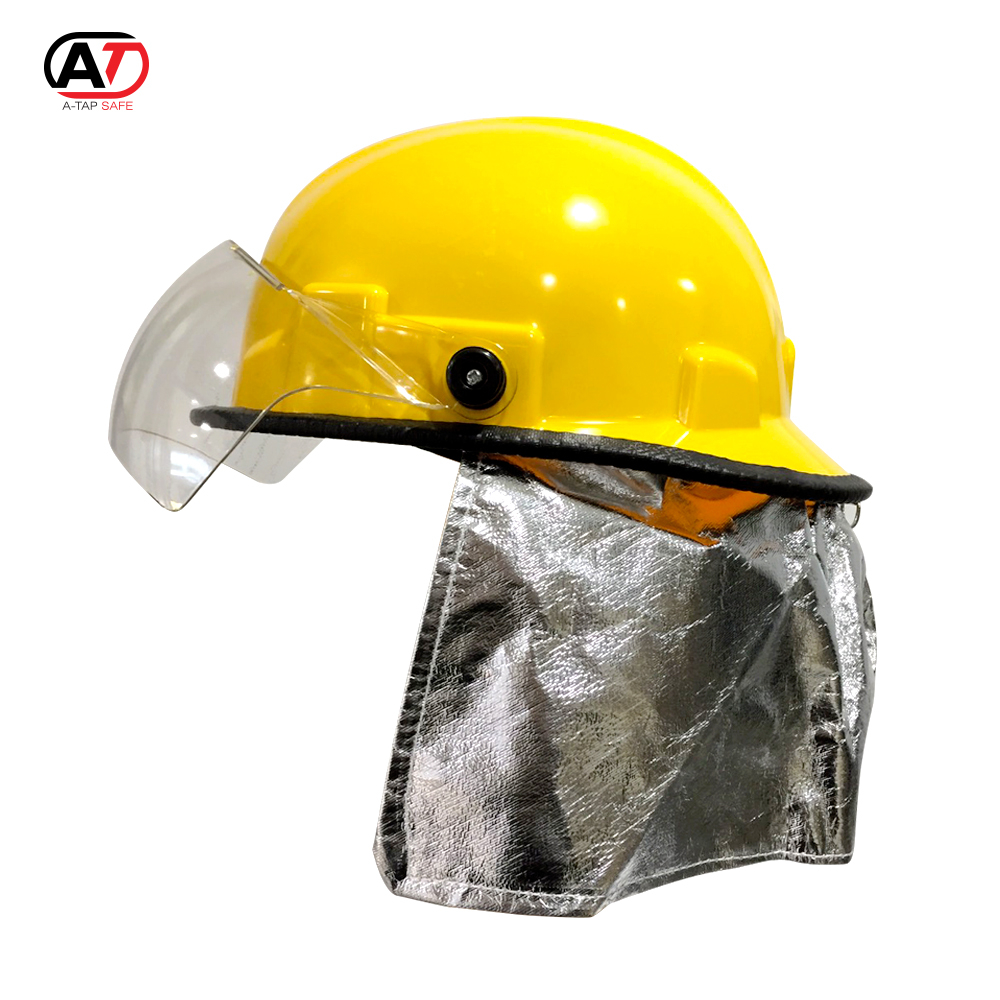 หมวกดับเพลิง มีผ้าคลุมอลูมิไนซ์ A-TAP รุ่น FHK01 สีเหลือง