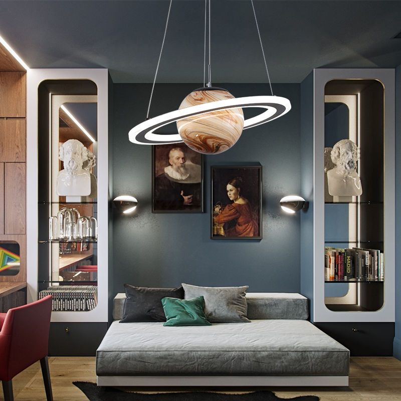Space Happy Planet ห้องเด็กโคมไฟระย้าโคมไฟเพดานสร้างสรรค์
