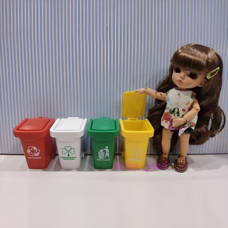 B01 ของเล่นตุ๊กตา 4 ชิ้น ของจิ๋ว ชุดถังขยะ ขยะขนาดเล็ก dollhouse