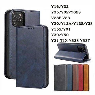 เคสฝาพับหนัง เคสมีแม่เหล สำหรับ vivo Y16 Y22 Y35 Y02 Y02S Y20 Y12A Y12S Y3S Y15S Y01 Y30 Y50 Y21 T1X Y33S Y33T V23E V23