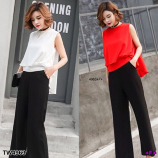 CS4963 	Set เสื้อระบายหางปลา+กางเกงขาม้า แฟชั่นเกาหลี Set: Fish tail ruffle shirt + horse leg pants, Korean fashion