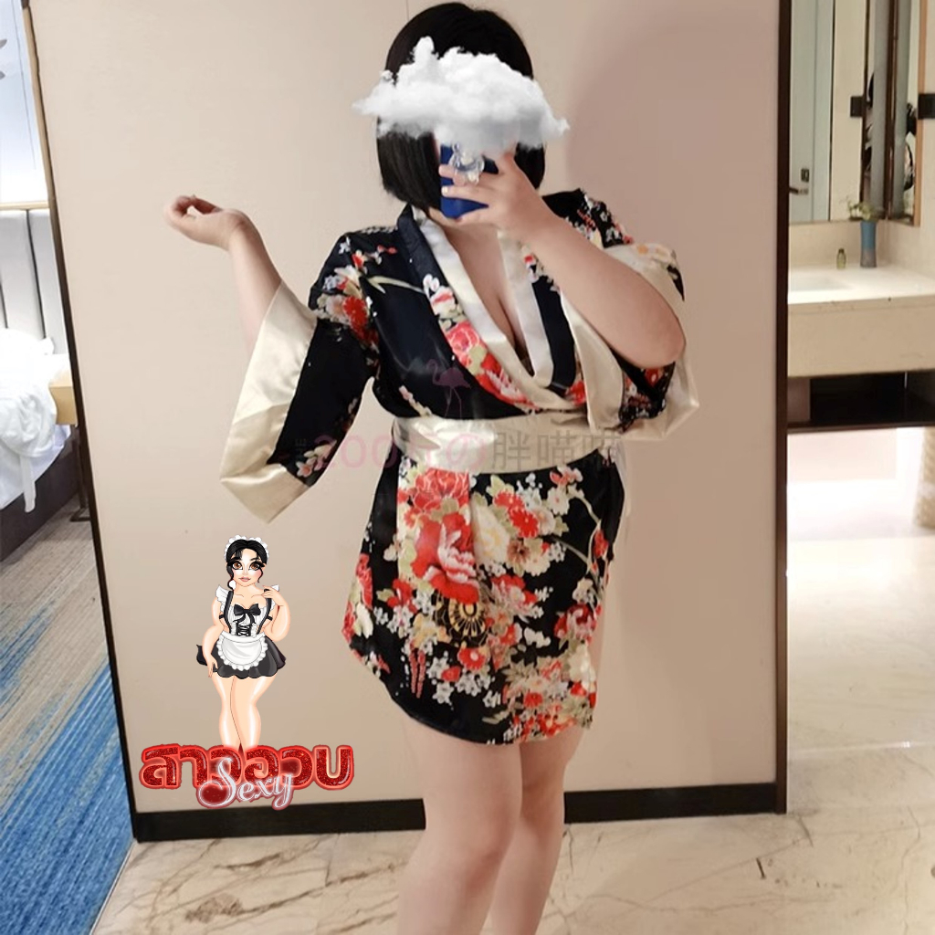ชุดนอนเซ็กซี่ ชุดคลุมนอน แบบกิโมโนสไตล์ญี่ปุ่นสาวอวบหนัก 80 กก. ใส่ได้มีไซส์ 2XL M-155