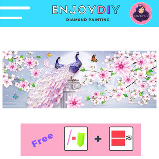 รูปนกยูง ดอกเหมย ครอสติสคริสตัล 5d diy diamond painting แบบเม็ด ติดเต็ม เม็ดกลม พร้อมส่งจากไทย EnjoyDIY