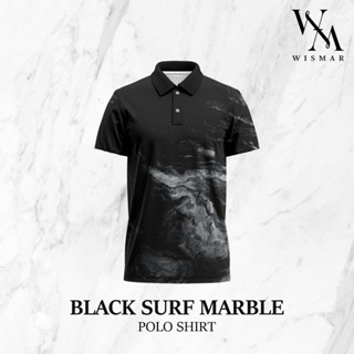 เสื้อโปโลลายหินอ่อน(แบล็คเซิร์ฟ ): Black surf Marble (Short-Sleeve)