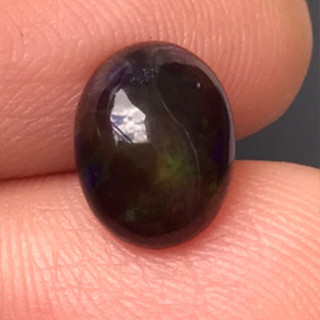 1.53ct พลอยแบล็คโอปอล เอธิโอเปีย 10x7.7mm Oval Cab Natural Floral Flash Play-Of-Color Crystal Black Opal