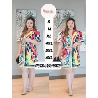 S,M,XL,4-6XL🌷🌷พร้อมส่ง🌷🌷เดรสทรงสูททรงลุคผู้ดีมากแม่ งานพิมลายเป้ะ สวยตามแบบ เล่นสีสันดูเรียบหรูมาก เดรสสาวอวบ